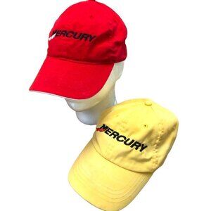 Mercury Outboard Motors Ball Caps Hats Lot of 2 Red Yellow Adjustable Dock Store